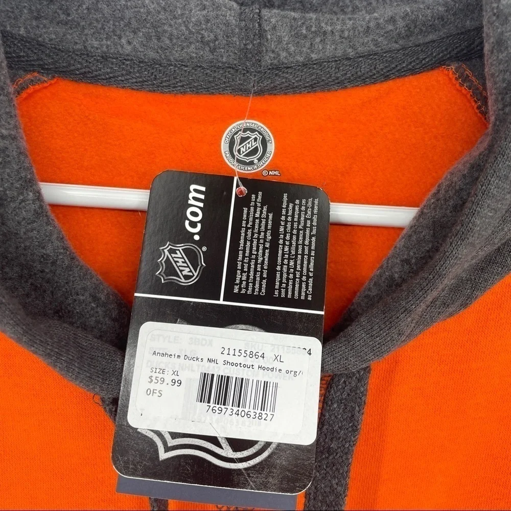 Fanatics Anaheim Ducks Hockey Pullover Hoodie Men's Big Logo Orange Gray - Picture 3 of 4